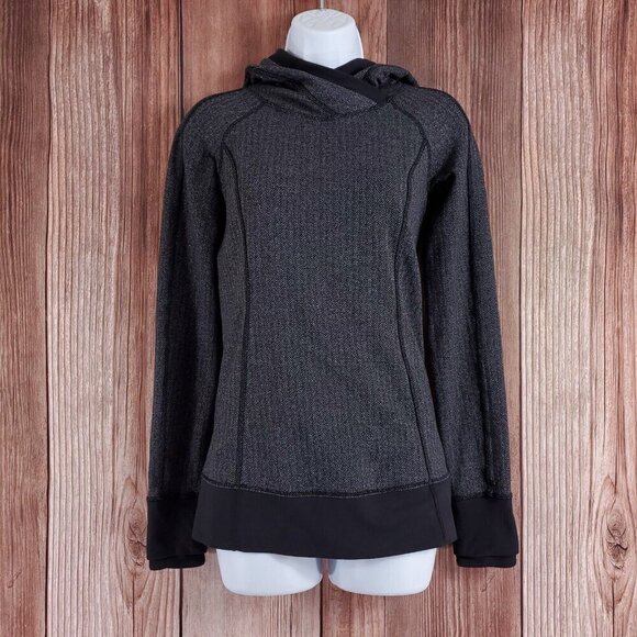 Lululemon Womens Size 4 Think Fast Hoodie Heathered Herringbone Black Gray - Picture 1 of 12